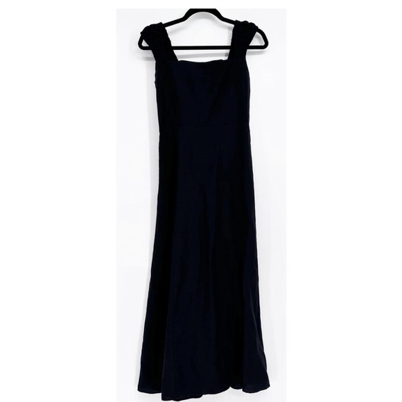 Zara Women's Black Linen Blend Midi Dress Square Neckline Flared Hem Size Medium - Picture 8 of 13